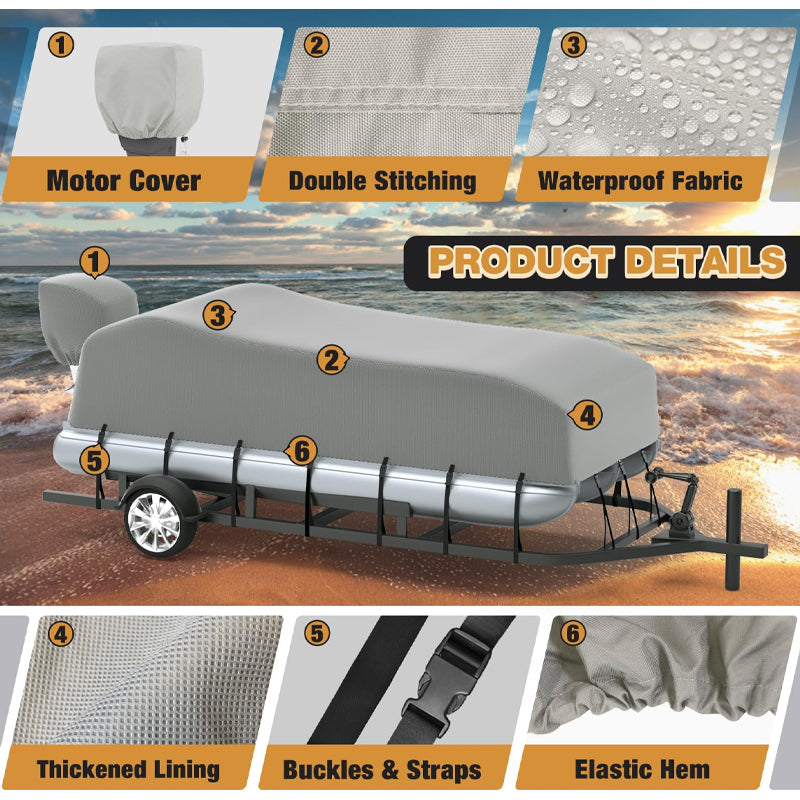 600D 21'-24' Pontoon Boat Cover UV Resistant Marine Grade Waterproof Pontoon Boat Cover