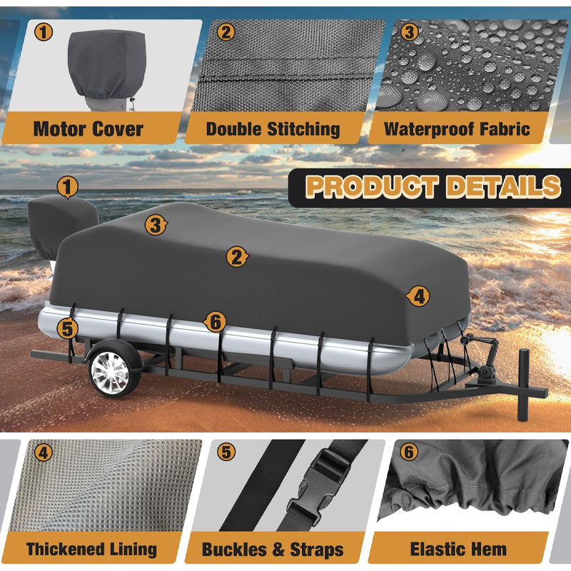 800D 25'-28' Pontoon Boat Cover Heavy Duty Polyester UV Resistant Marine Grade Waterproof Boat Cover