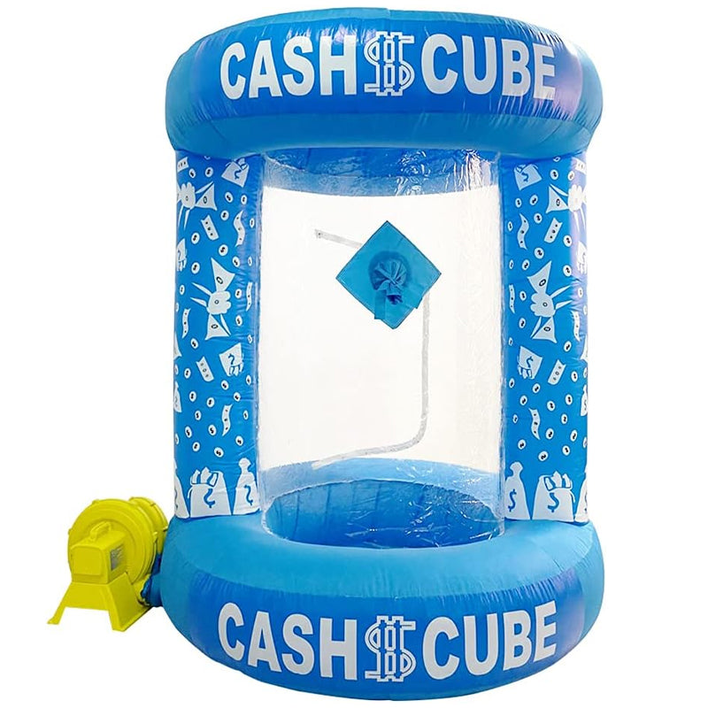 Blue Inflatable Cash Cube 63"x83" Inflatable Cube Cash Grab Machine Water-Proof Money Booth Machine