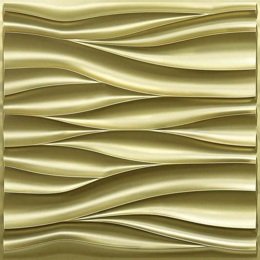 3D Wall Panels for Interior Wall Decoration, Champagne Gold Wave Design Accent Wall Panels, 19.7" x 19.7" Decorative PVC Wall Panels for Living Room, Lobby, Office