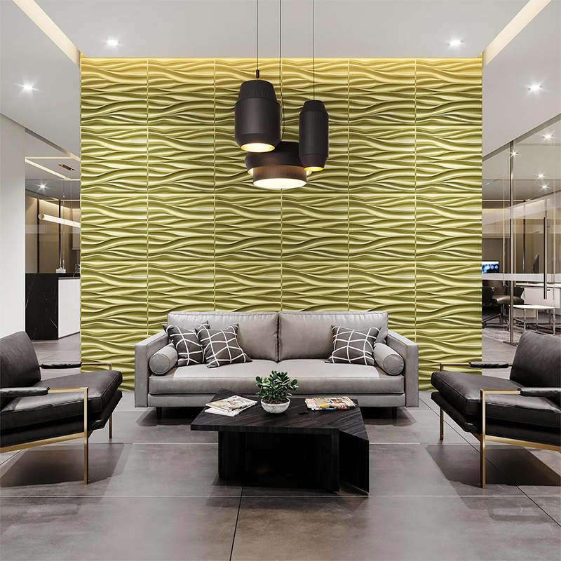 3D Wall Panels for Interior Wall Decoration, Champagne Gold Wave Design Accent Wall Panels, 19.7" x 19.7" Decorative PVC Wall Panels for Living Room, Lobby, Office