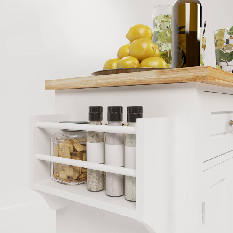 Movable Kitchen Island Cart With Solid Wood Countertops, With Storage Cabinets, Rolling Kitchen Table With Spice Rack, Towel Rack And Drawers