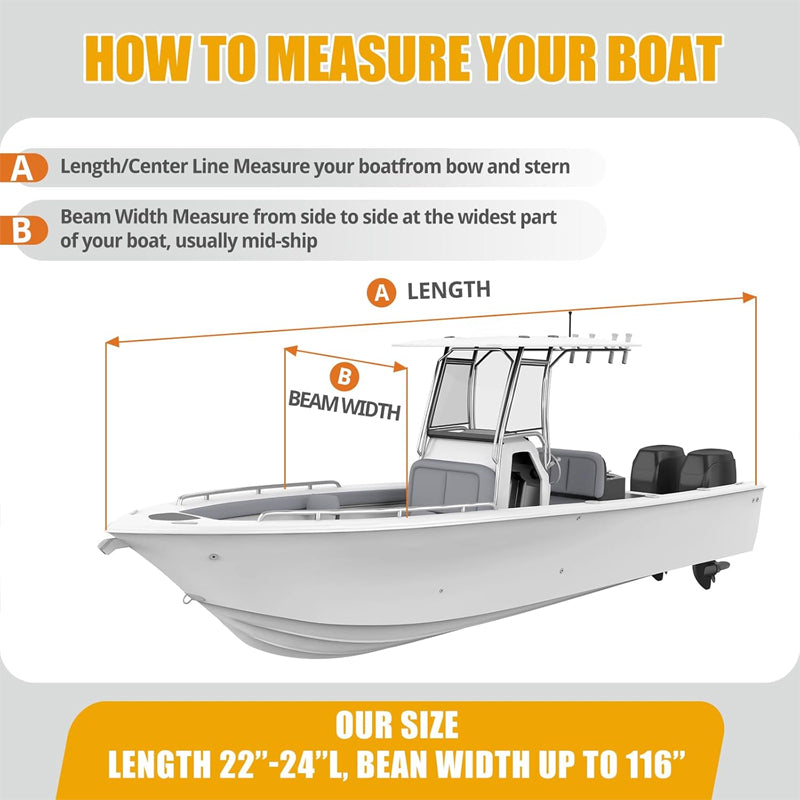 T-Top Boat Cover 600D 22'-24' Tear Resistant Polyester Boat Cover for Center Console Boat with T-Top