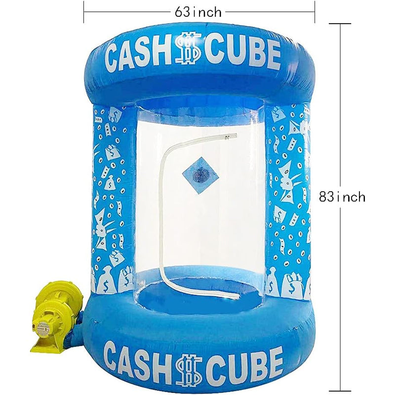 Blue Inflatable Cash Cube 63"x83" Inflatable Cube Cash Grab Machine Water-Proof Money Booth Machine