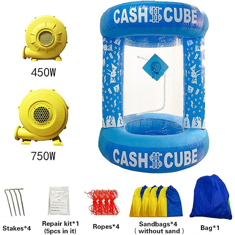 Blue Inflatable Cash Cube 63"x83" Inflatable Cube Cash Grab Machine Water-Proof Money Booth Machine