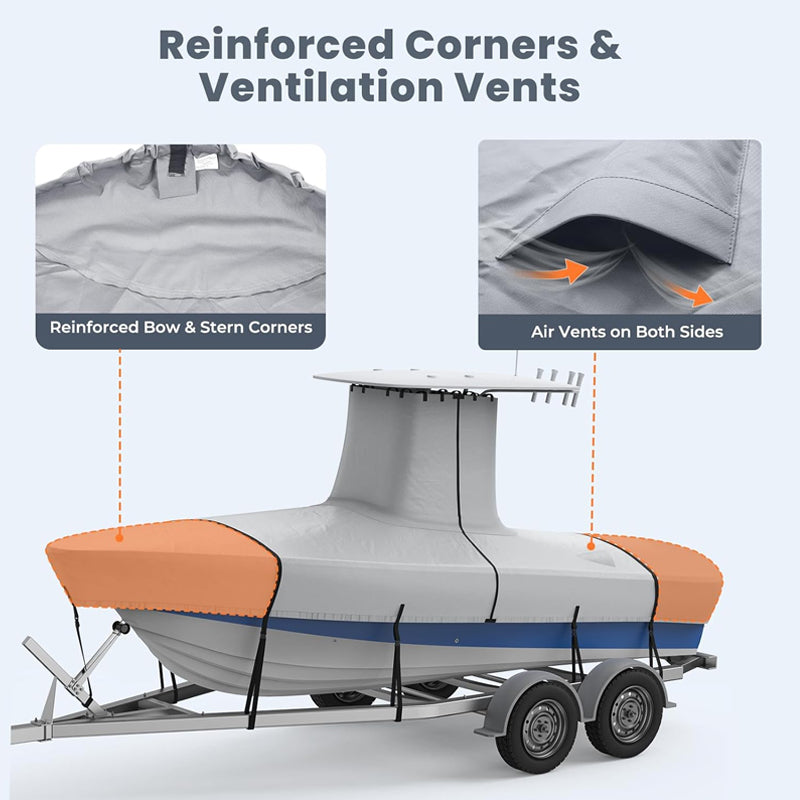 1200D T-Top Boat Cover 20'-22' Waterproof Polyester Center Console Boat Cover with Motor Cover