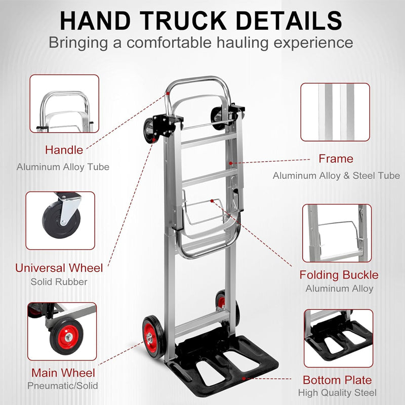 440 lbs Aluminum Folding Hand Truck 2 in 1 Design Heavy Duty Industrial Collapsible cart