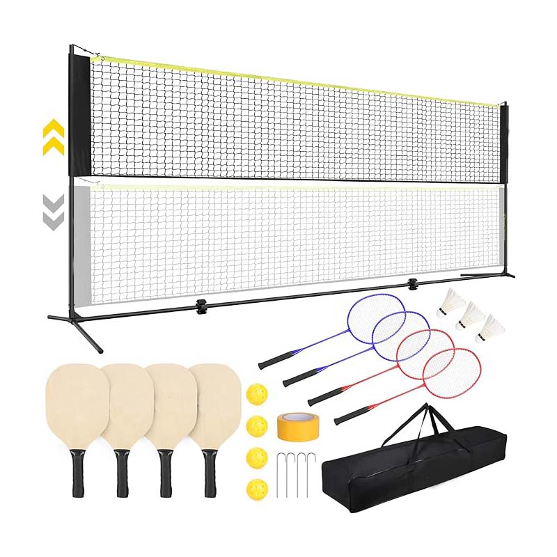 Badminton Net Set, 17FT Adjustable Heights All-in-One Net w/4  Paddles 4 Badminton Rackets, Freestanding Pickleball Badminton Net for Backyard Family Sports