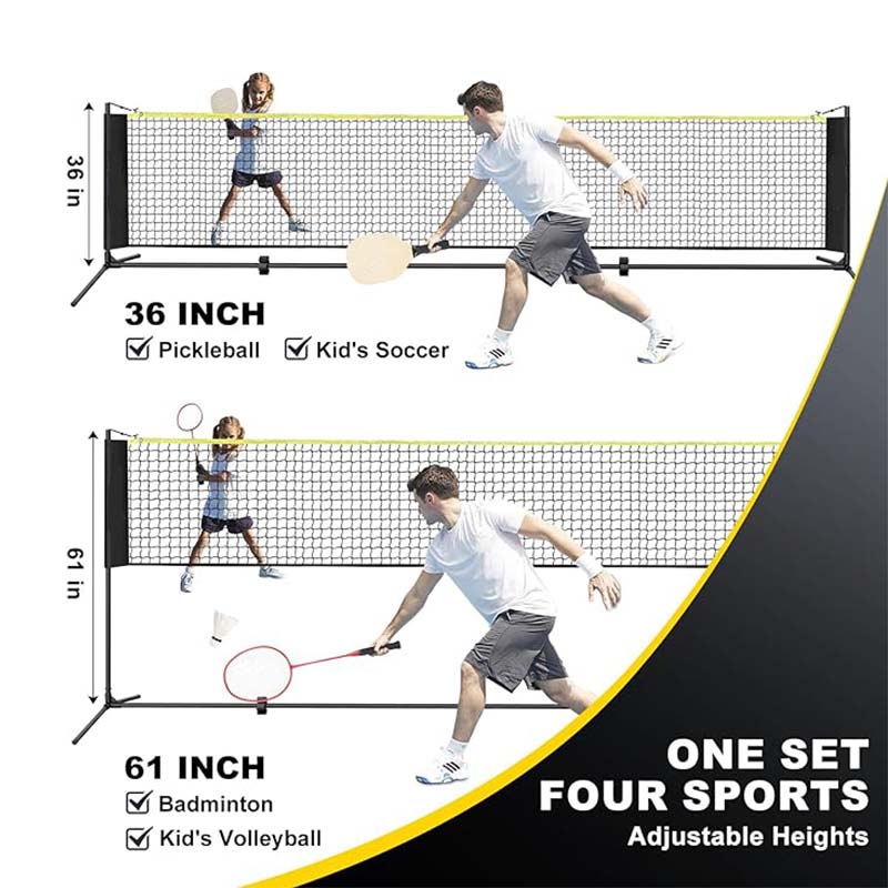 Badminton Net Set, 17FT Adjustable Heights All-in-One Net w/4  Paddles 4 Badminton Rackets, Freestanding Pickleball Badminton Net for Backyard Family Sports