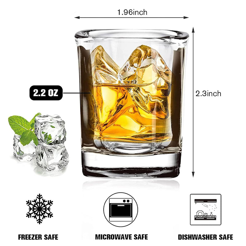 65ml/2.2oz Heavy Base Spirits Shot Glass Small Square Shot Glass for Vodka Whiskey Tequila