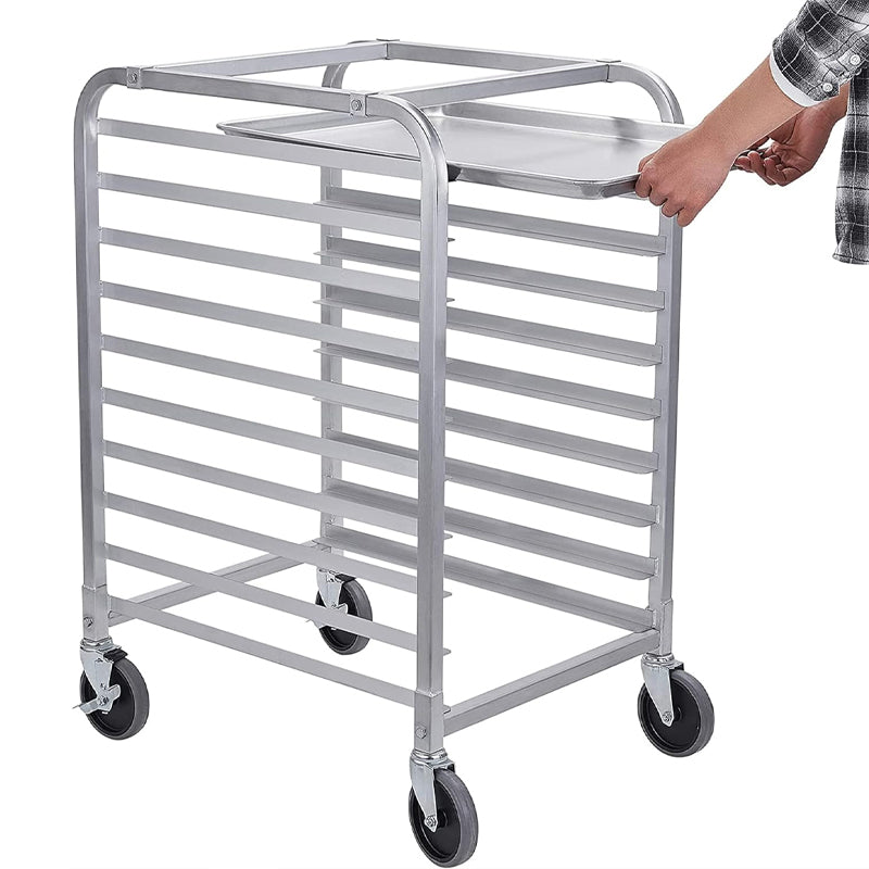 10-Tier Bun Pan Rack with Wheels Commercial Bakery Rack Aluminum Trolley Storage For Kitchen Home