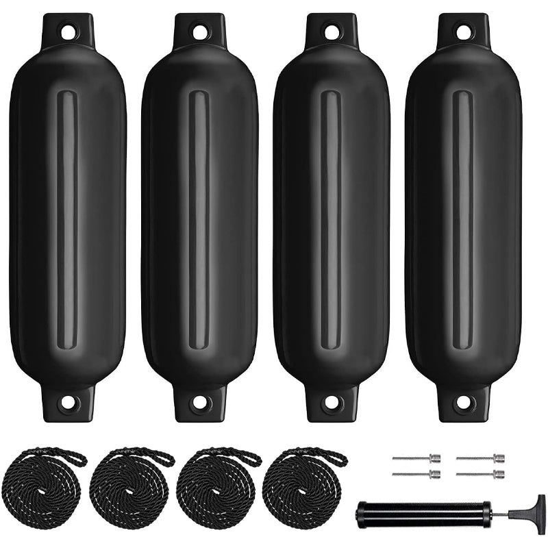 5.5" × 20" Boat Fenders Inflatable Ribbed Marine Boat Fender 4pcs Boat Fender Bumpers with Fender Lines