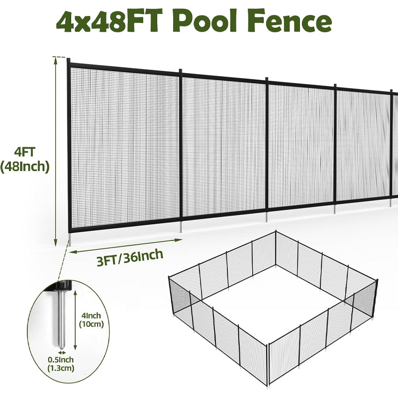 4 × 48 Ft Pool Fence Inground Pool Safety Fencing Removable Pool Fence for Kids and Pets