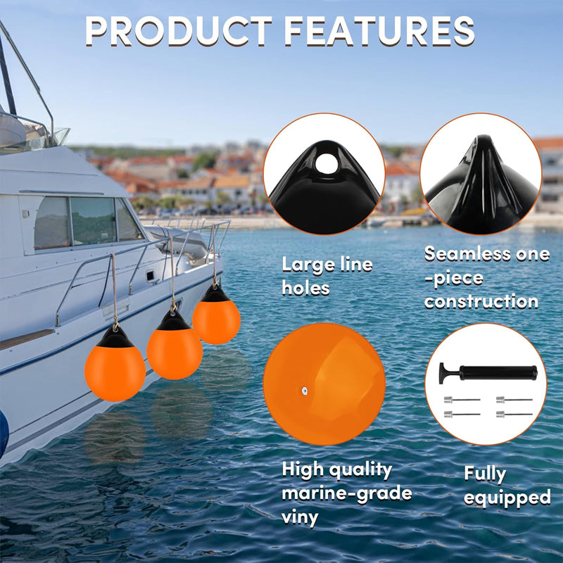 15" Boat Buoy Ball 2pcs Inflatable Boat Fender Vinyl Round Boat Mooring Buoy for Yachts Marinas Sailboats