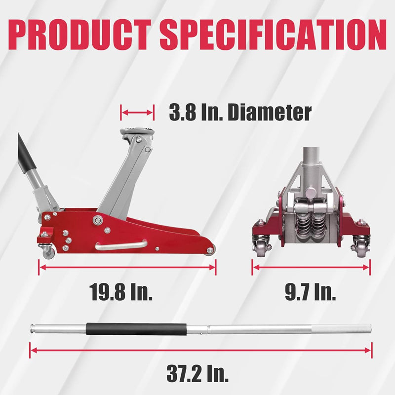 1.5 Ton 3000 lbs Capacity Floor Jack Hydraulic Low Profile Aluminum Steel Racing Floor Jack