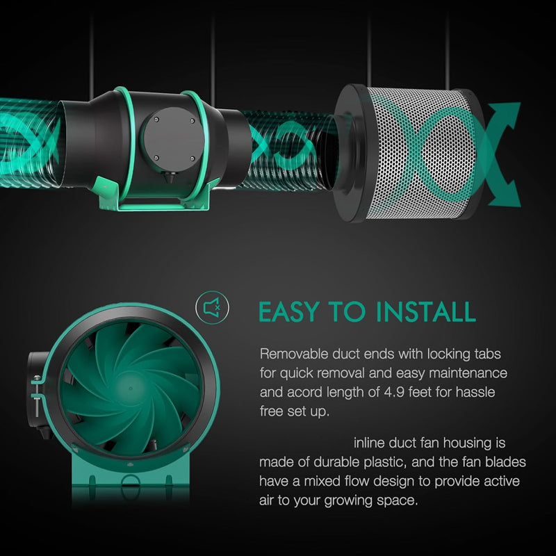 6 Inch Smart Inline Duct Fan 402 CFM App Control Ventilation Exhaust Fan Exhaust Blower Kit
