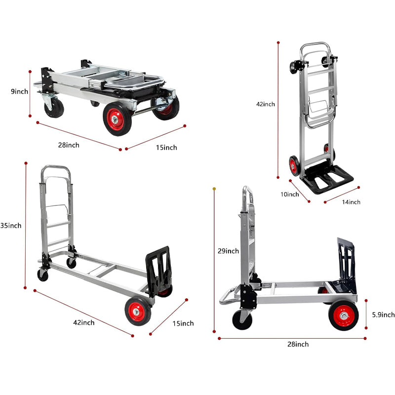 440 lbs Aluminum Folding Hand Truck 2 in 1 Design Heavy Duty Industrial Collapsible cart