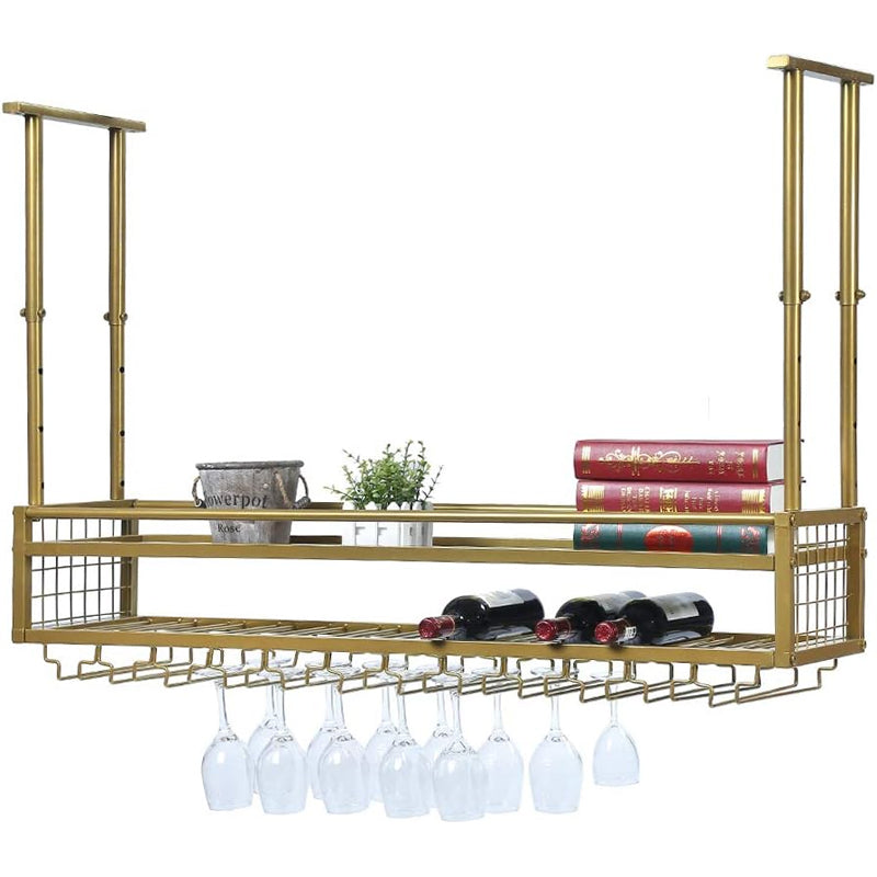 47.2" × 11.8" Ceiling Wine Glass Rack Golden Adjustable Metal Hanging Wine Rack Wall Mounted Glass Rack