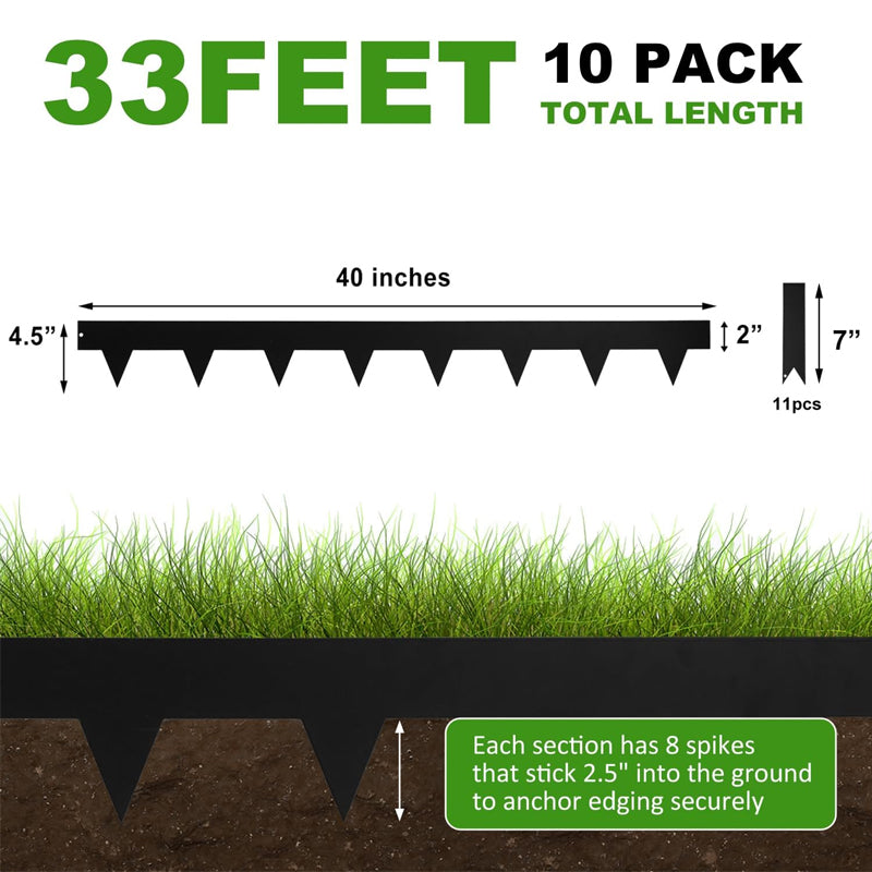 40" L × 4.5" H Metal Landscape Edging 2.5" Spike Height 10-pack Metal Garden Edging with 11Pcs Stakes