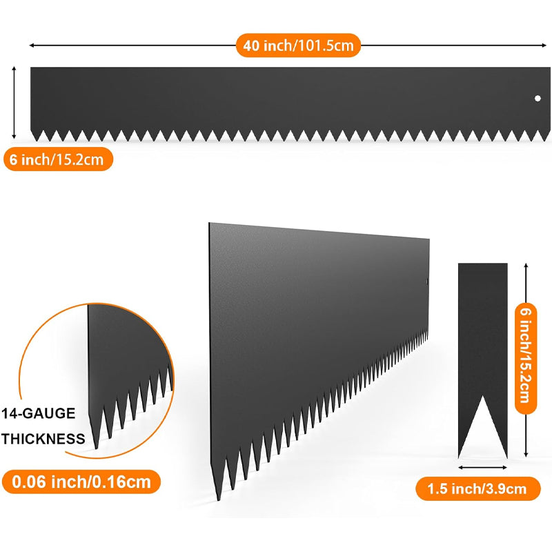 40" L × 6" H Steel Landscape Edging 6pcs Galvanized Steel Metal Edging with 6 Clips and Gloves