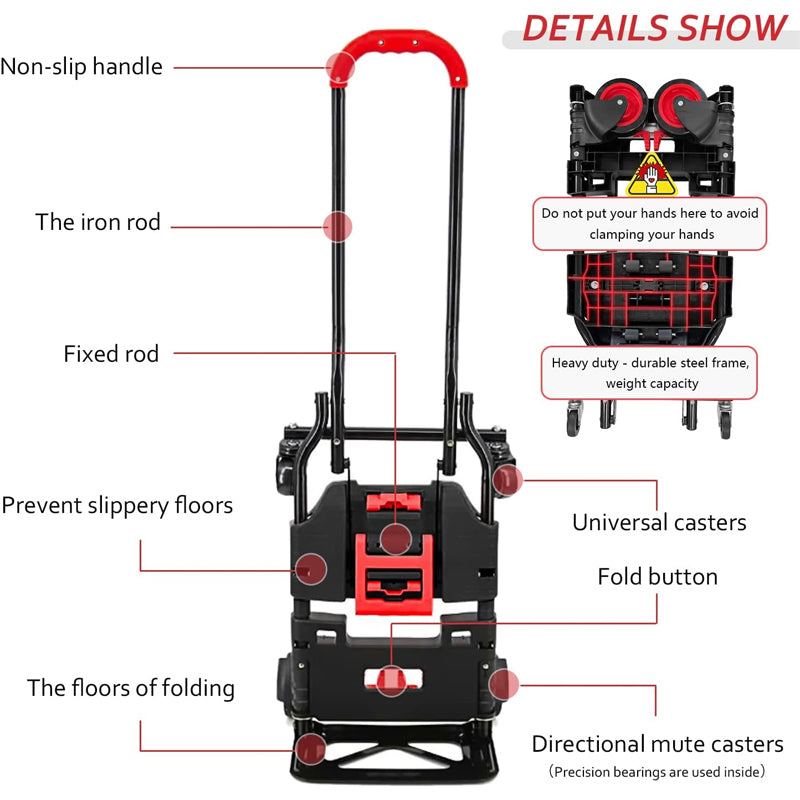 330 lbs Folding Hand Truck 2 in 1 Portable Dolly Cart Utility Cart Platform Cart with Rubber Wheels