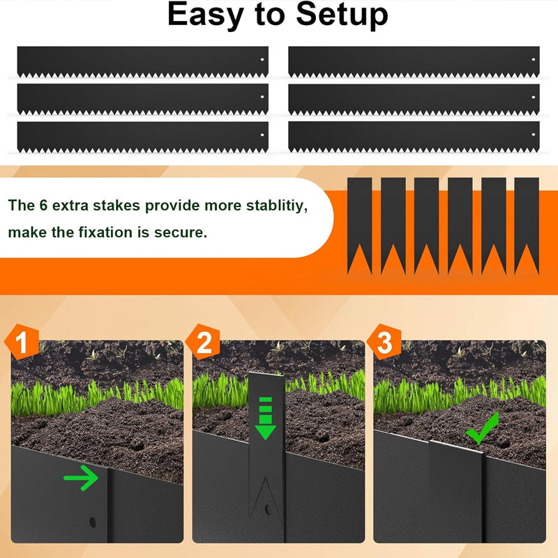 40" L × 6" H Steel Landscape Edging 6pcs Galvanized Steel Metal Edging with 6 Clips and Gloves