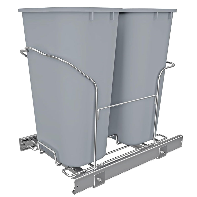 2 x 35L Pull-Out Trash Can Heavy Duty Double Trash Can Cabinet Pull Out for Kitchen Cabinet Sink