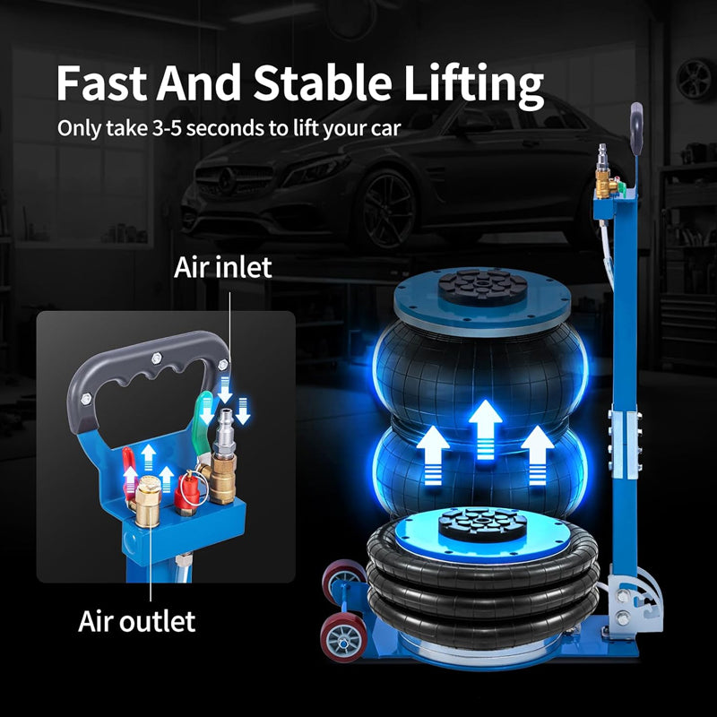 5 Ton/11000 lbs Air Jack Adjustable Long-Handle Pneumatic Jack 3-5 s Fast Lifting Airbag Jack