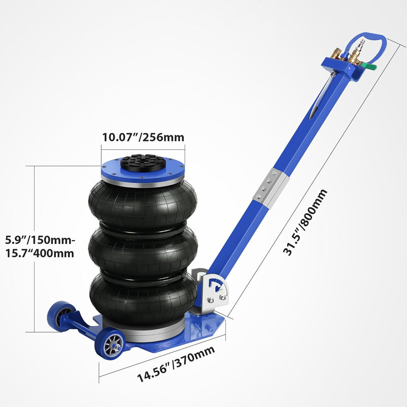 Blue 3 Ton/6600 lbs Air Jack Heavy-Duty Triple Bag Air Jack Pneumatic Jack with Adjustable Long Handle