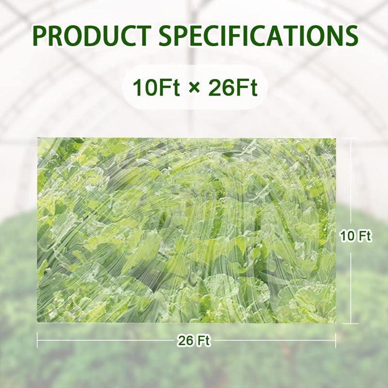 10 x 26 Ft Greenhouse Film 6 Mil Thickness UV Resistant Clear Polyethylene Film GreenHouse Plastic Cover