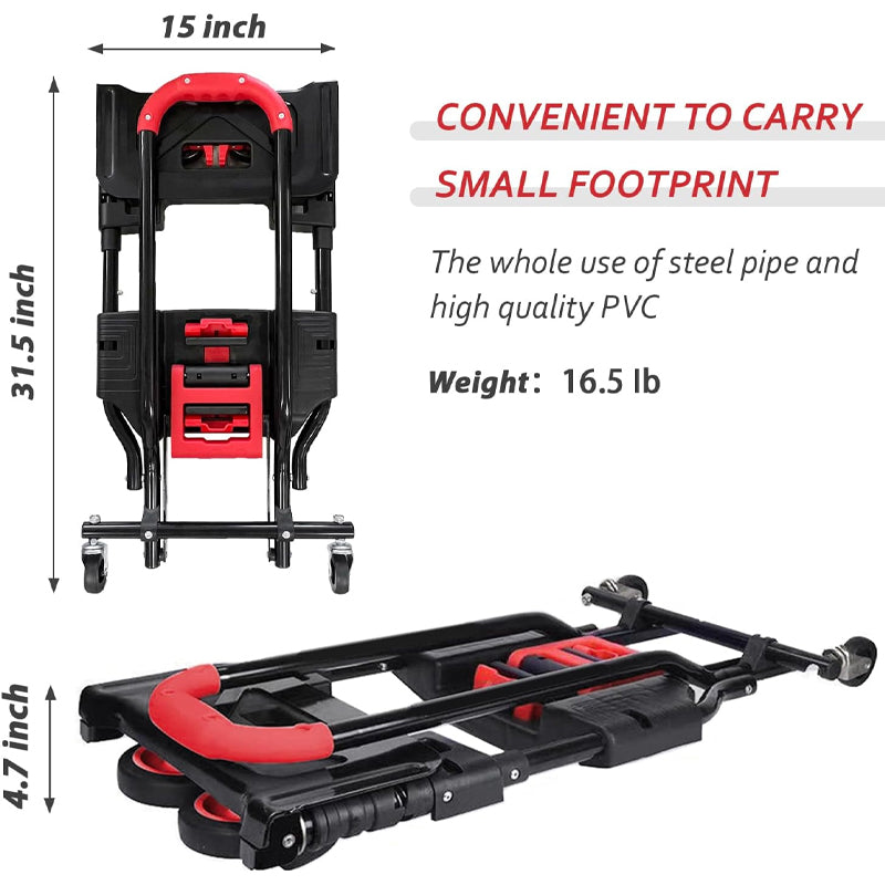 330 lbs Folding Hand Truck 2 in 1 Portable Dolly Cart Utility Cart Platform Cart with Rubber Wheels