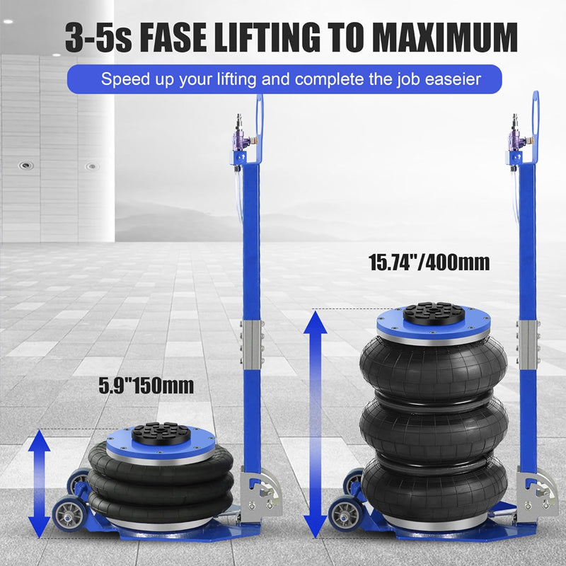 Blue 3 Ton/6600 lbs Air Jack Heavy-Duty Triple Bag Air Jack Pneumatic Jack with Adjustable Long Handle