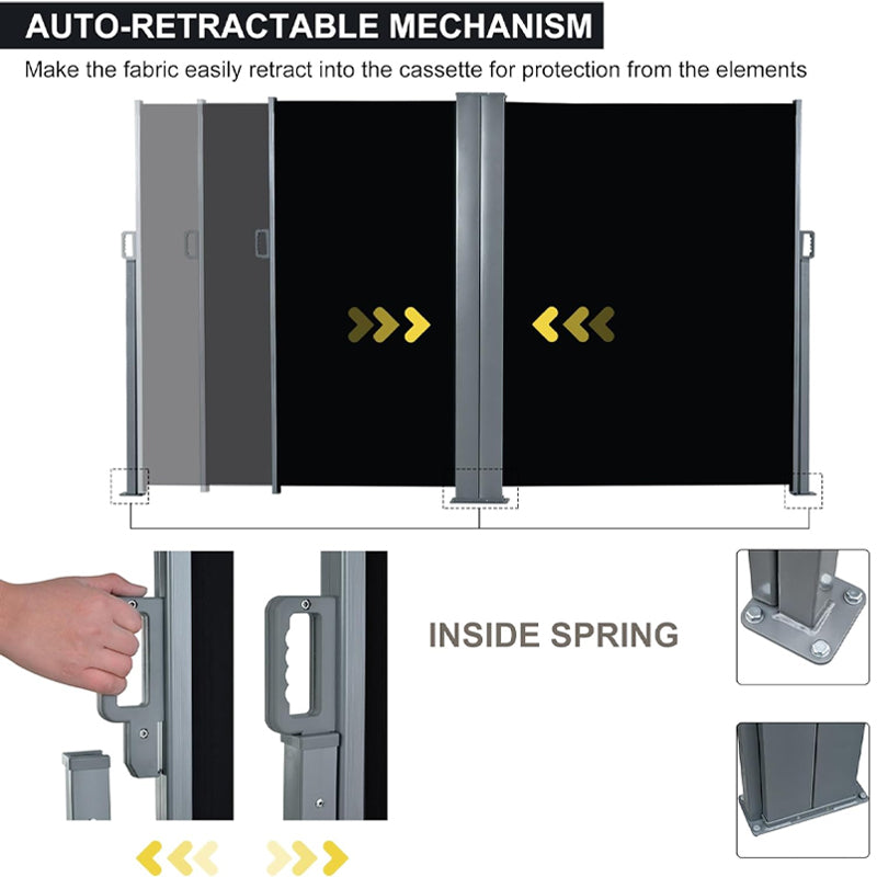 79'' × 236'' Double Retractable Side Awning with UV-Fighting Screen Sun Shade for Patio Backyard Balcony