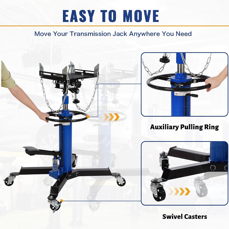 1/2 Ton Transmission Jack 2-Stage Telescoping Hydraulic Lift with 360° Swivel Wheel for Garage