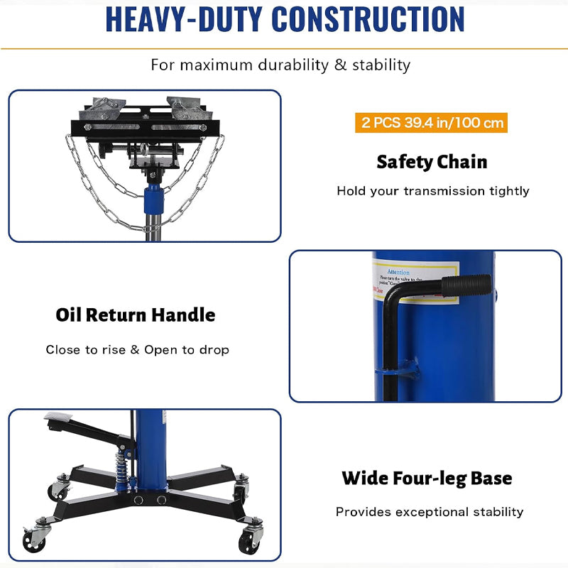 1/2 Ton Transmission Jack 2-Stage Telescoping Hydraulic Lift with 360° Swivel Wheel for Garage