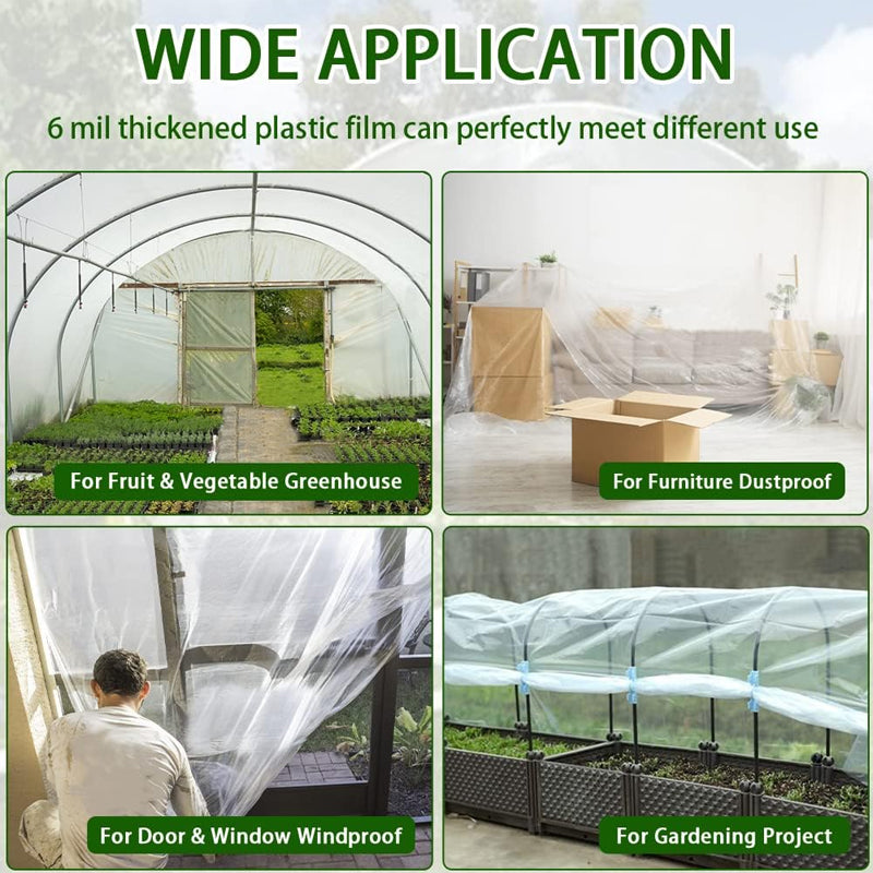 10 x 26 Ft Greenhouse Film 6 Mil Thickness UV Resistant Clear Polyethylene Film GreenHouse Plastic Cover