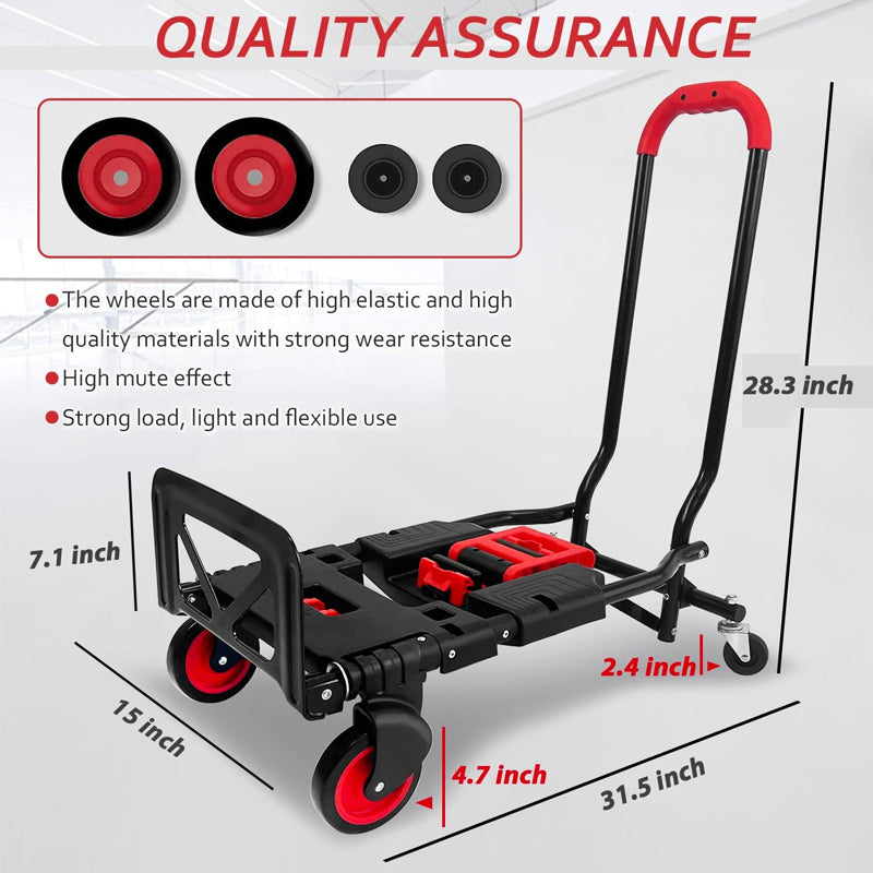 330 lbs Folding Hand Truck 2 in 1 Portable Dolly Cart Utility Cart Platform Cart with Rubber Wheels