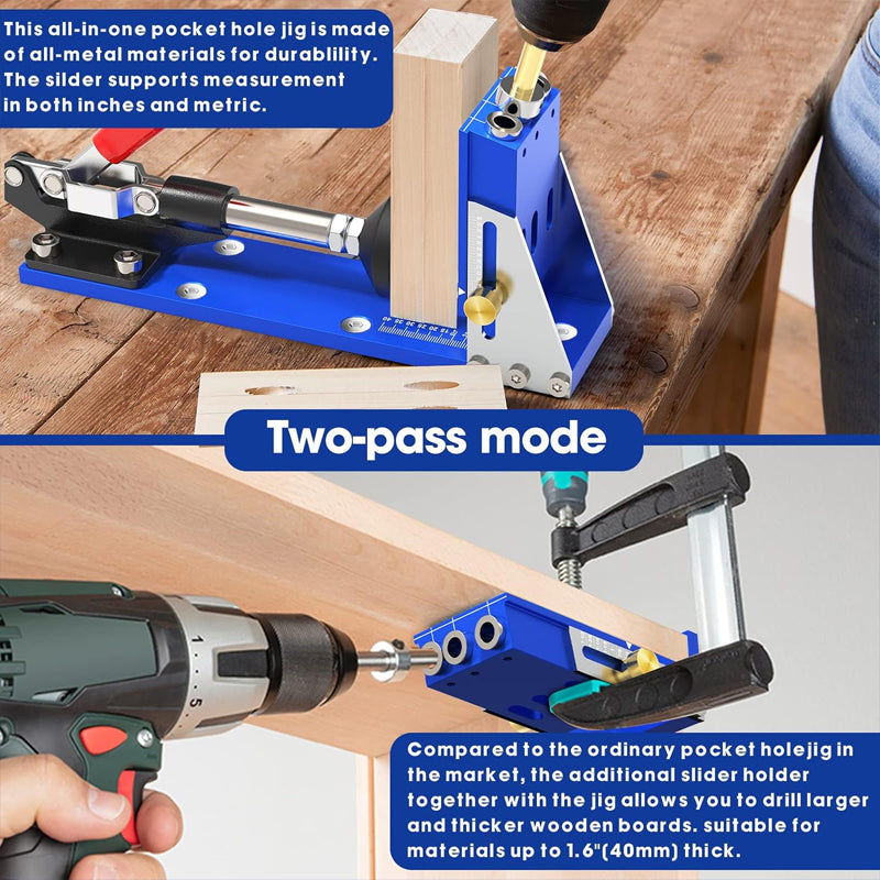 Pocket Hole Jig Kit Pocket Hole Drill Guide Jig Set for 15° Angled Holes Aluminum Wood Guides Joint Angle Tool