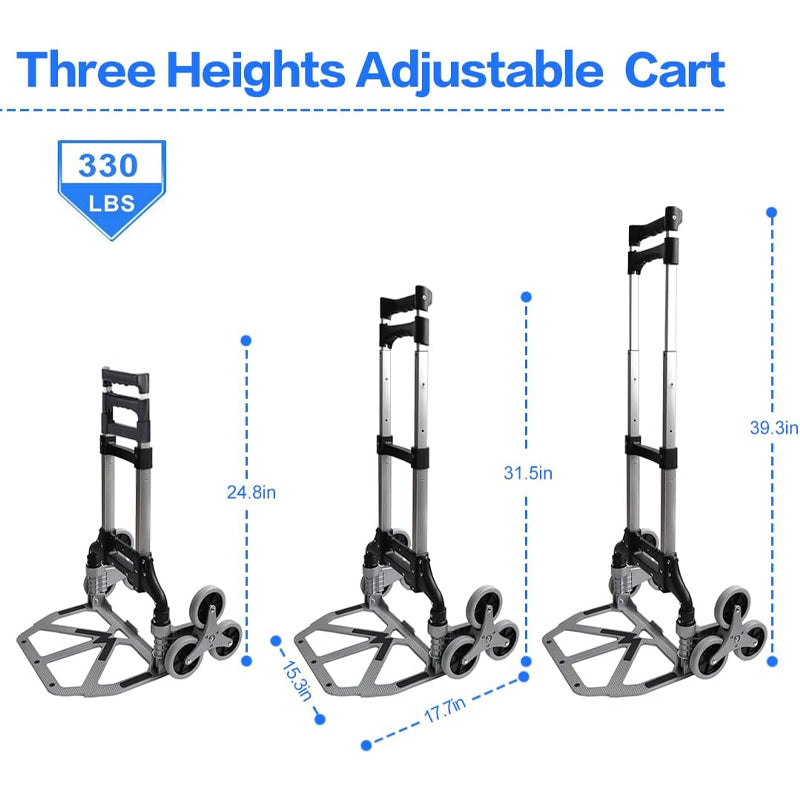 Stair Climbing Cart 330 LBS Capacity Portable Folding Hand Truck Aluminium Trolley Telescoping Handle