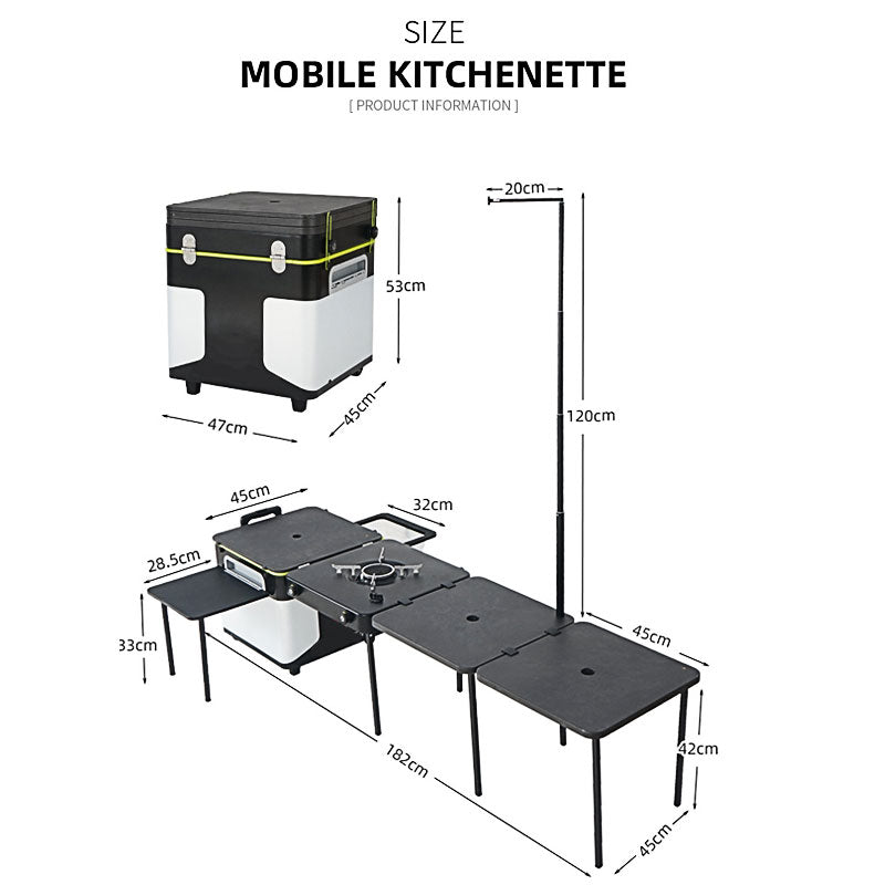 Outdoor Mobile Kitchen, Portable Multifunctional Camping Box On Wheels, Integrated Cooking Station With Windproof Stove, Folding Table Storage Organizer, Camping Vehicle Gear