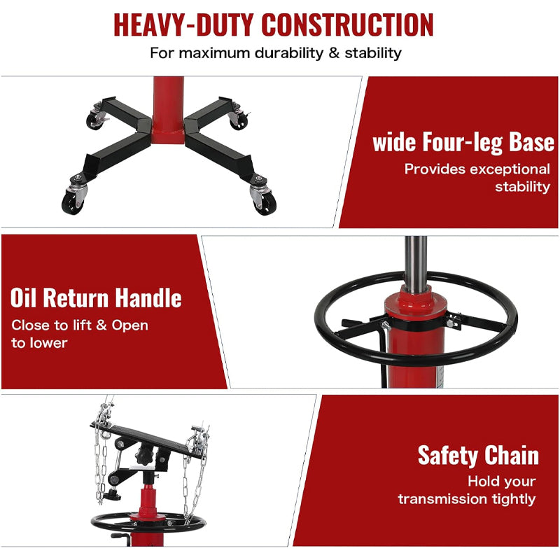 1/2 Ton/1100 lbs Transmission Jack Red Hydraulic Telescopic Transmission Jack 2 Stage with Foot Pedal