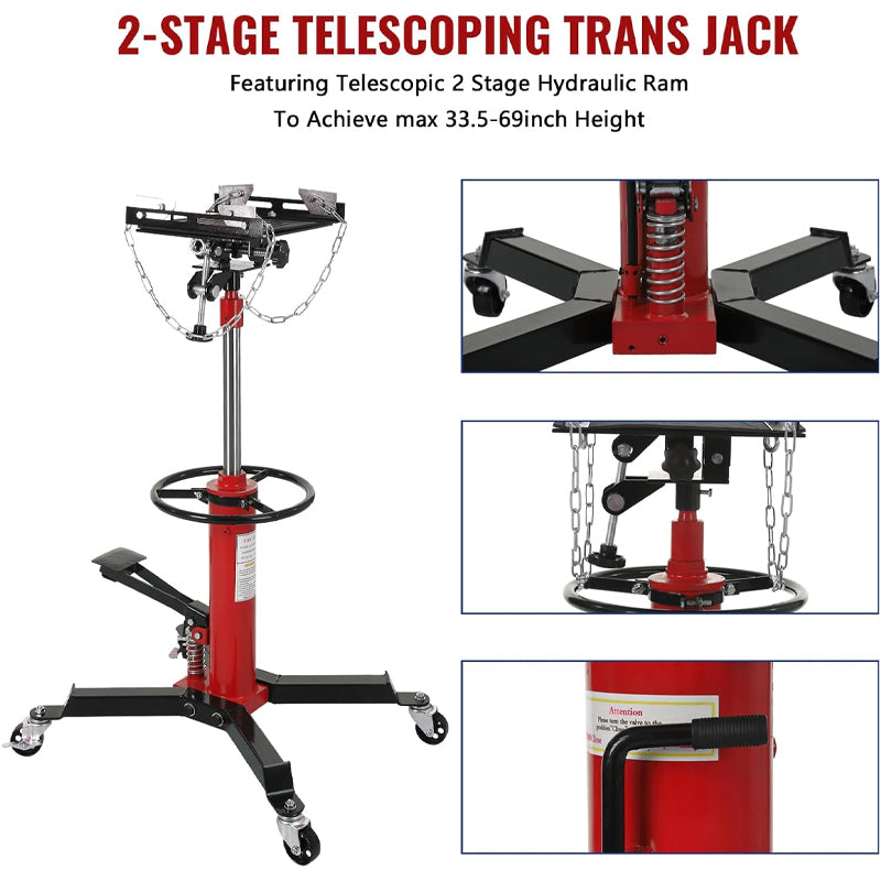 1/2 Ton/1100 lbs Transmission Jack Red Hydraulic Telescopic Transmission Jack 2 Stage with Foot Pedal