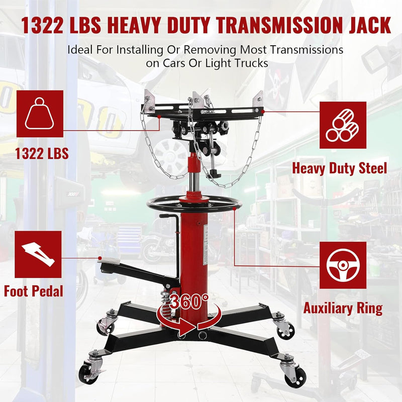 3/5 Ton/1322 lbs Transmission Jack 2 Stage Adjustable Hydraulic Transmission Jack Lift Hoist