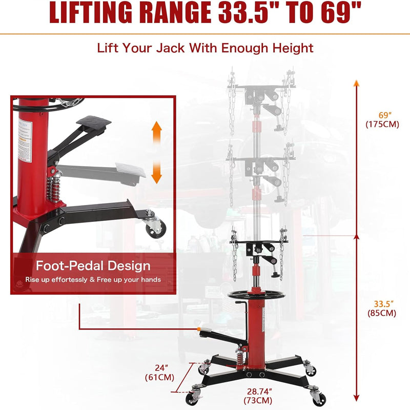 3/5 Ton/1322 lbs Transmission Jack 2 Stage Adjustable Hydraulic Transmission Jack Lift Hoist