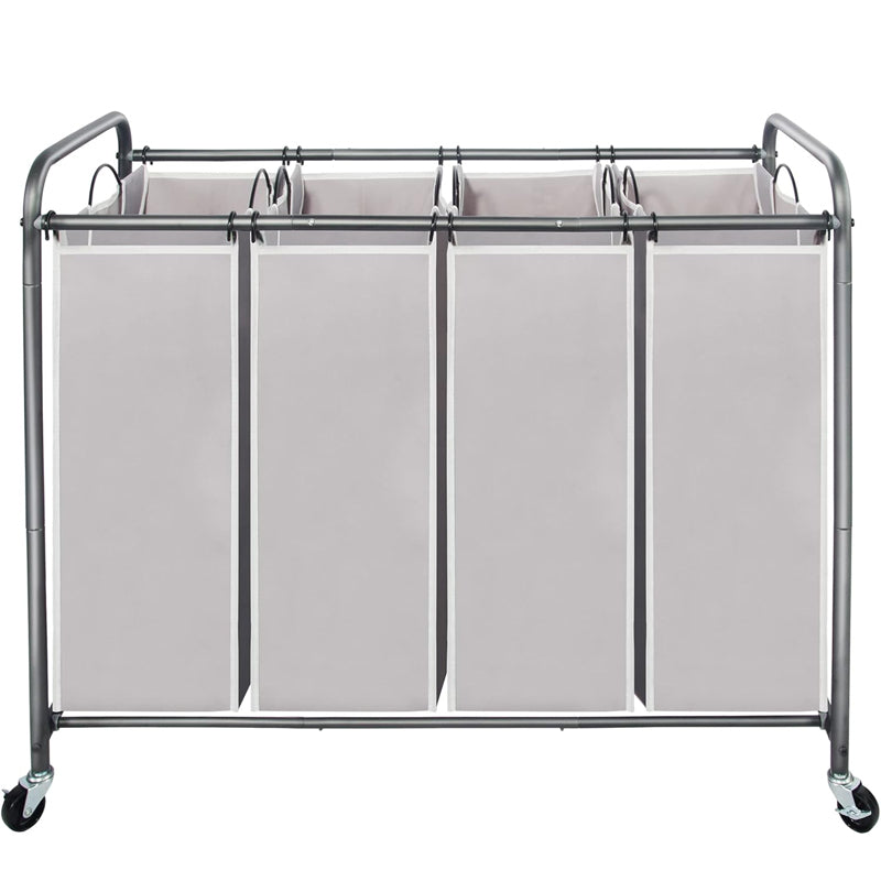 4 Section Laundry Sorter Cart Rolling Laundry Cart for Clothes Storage with Lockable Wheels