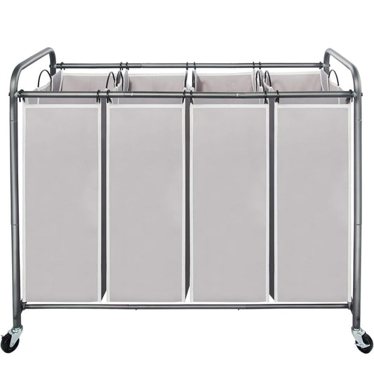 4 Section Laundry Sorter Cart Rolling Laundry Cart for Clothes Storage with Lockable Wheels