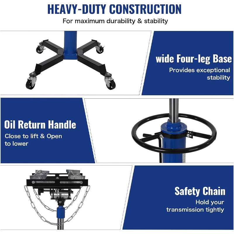 Blue Transmission Jack 3/5 Ton/1322 lbs Capacity with 360° Swivel Wheel for Garage/Shop Lift Hoist