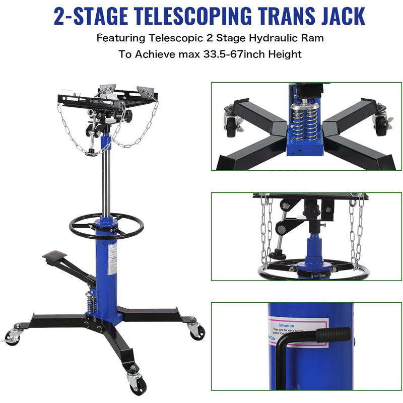 Blue Transmission Jack 3/5 Ton/1322 lbs Capacity with 360° Swivel Wheel for Garage/Shop Lift Hoist