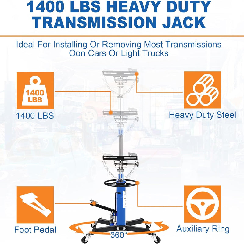 0.63 Ton/1400 lbs Transmission Jack Lift Hydraulic Transmission Jack 34" to 68" Lifting Range