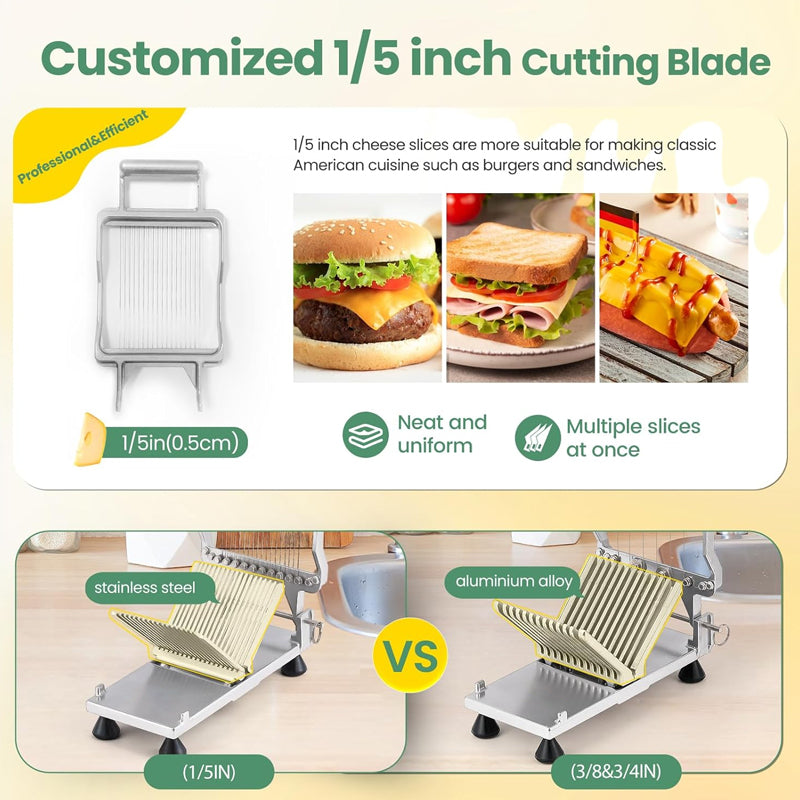 0.2" Cheese Cutter Commercial Block Cheese Cutter Board Cheese Slicer with 316 Stainless Steel Wire